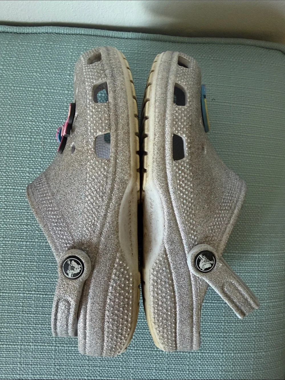 CROCS Kids Glitter Silver Slip-On Sandals with Character Jibbitz